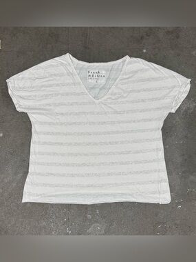 Frank & Eileen Tee Lab Striped Cotton Relaxed Fit V Neck Shirt Made in USA Large
